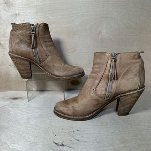 AllSaints Carlotta Tan Brown Suede Zip Bootie Ankle Boot Size 8.5 US 40 EU